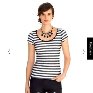 White House Black Market Short Sleeve Mesh Stripe Bodice Top XS